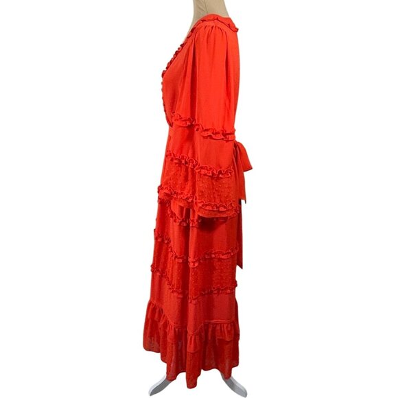 Alexis Target Angel Sleeve Dress Orange Red Size M Medium Midi Tiered - Picture 2 of 7